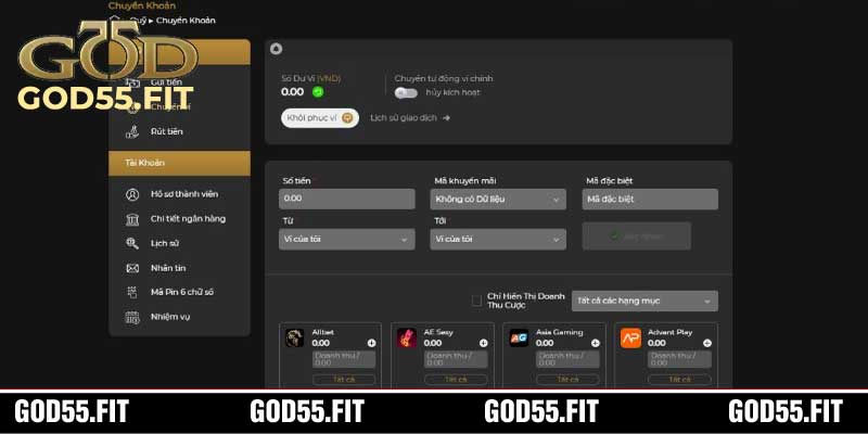 Các Bước Rút Tiền Từ Tài Khoản God55